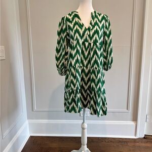 Pomander Place Green and White Chevron Dress